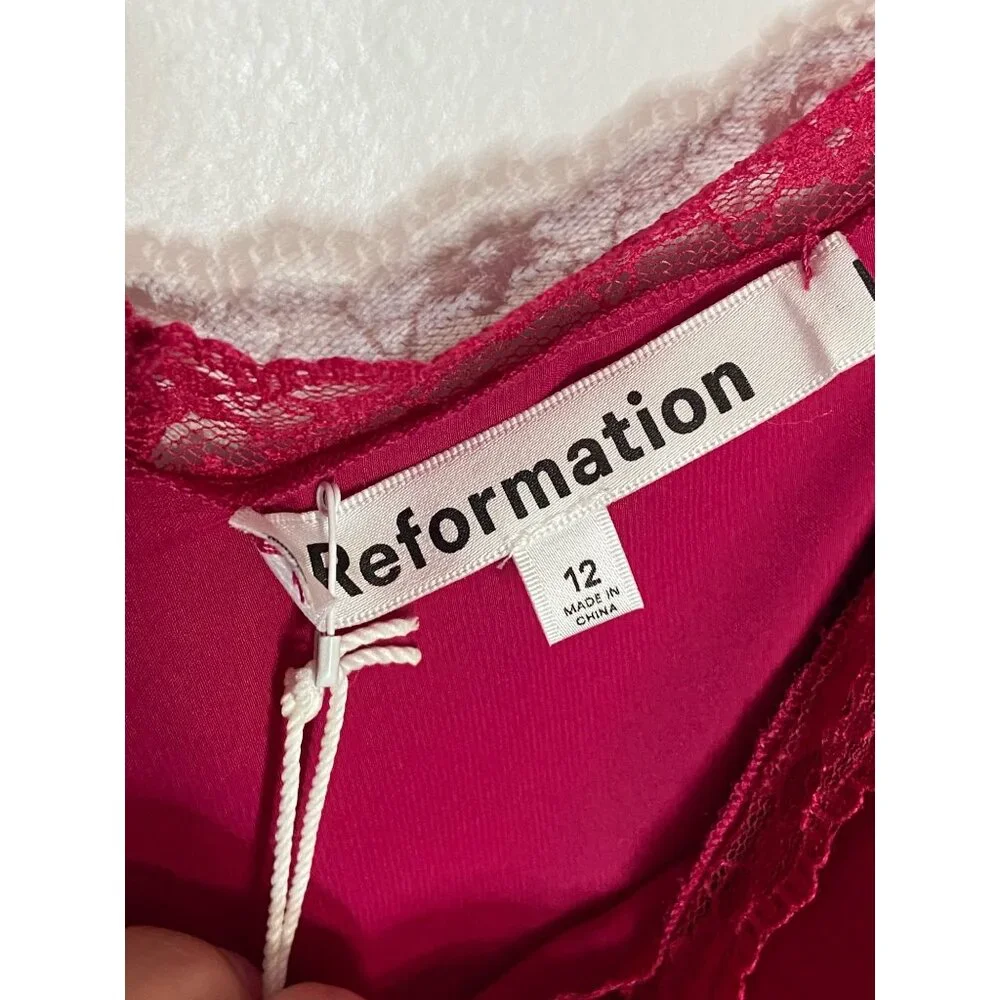 NWT Reformation Meadowlark Silk Slip Pink Dress-sz 12 - Picture 5 of 10